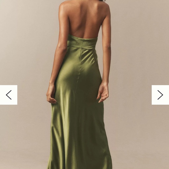 BHLDN Satin halter neck Dress - Olive Green new with tags - Picture 5 of 7